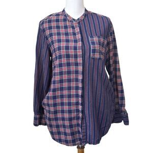 Lands' End blue flannel top, cozy, cabincore, autumn, outdoors, grunge,  camping